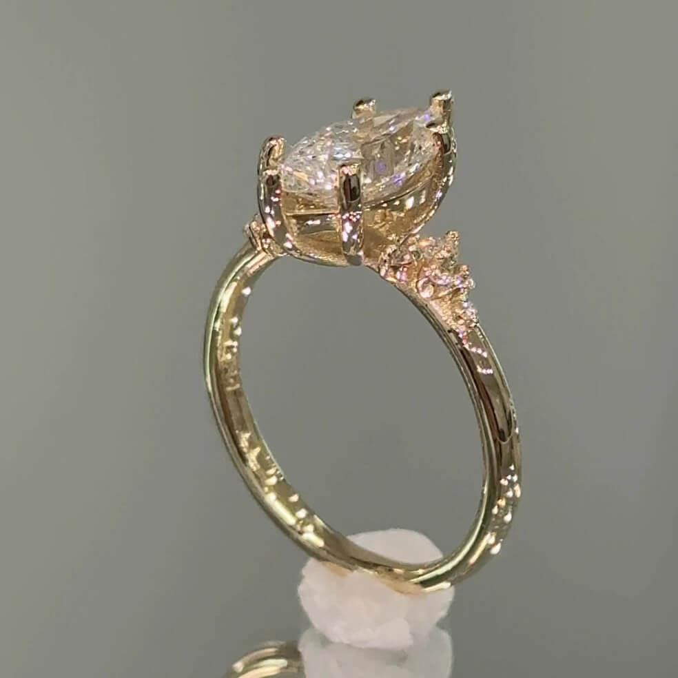 Marquise Cut Diamond White Yellow Gold Sterling Silver Classic Engagement Ring