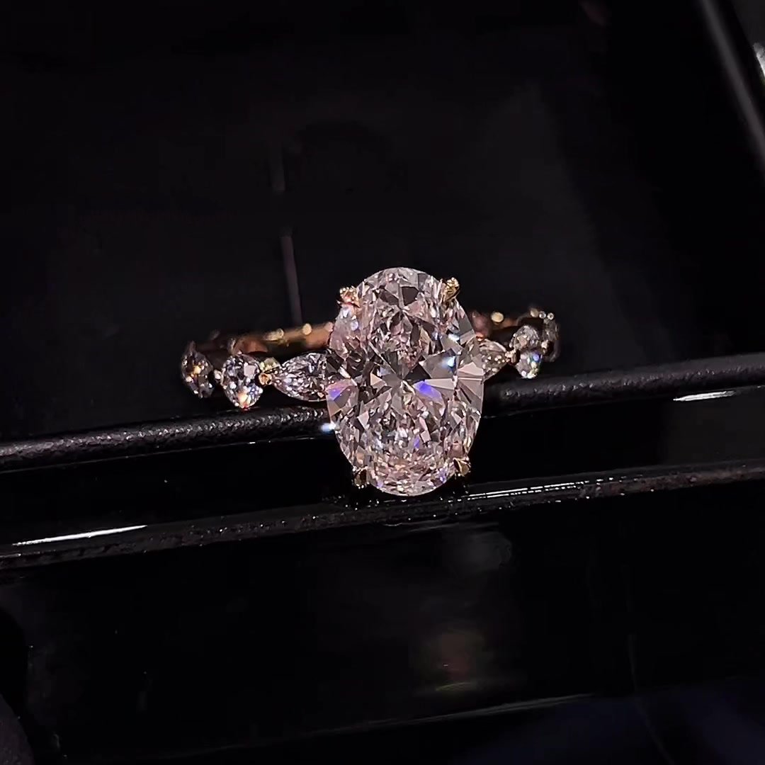 Oval Cut Diamond White Yellow Gold Sterling Silver Classic Engagement Ring