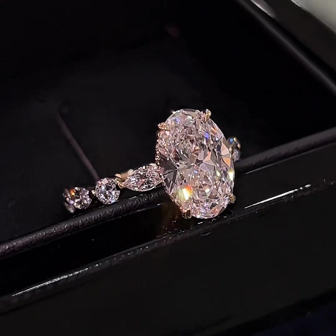 Oval Cut Diamond White Yellow Gold Sterling Silver Classic Engagement Ring