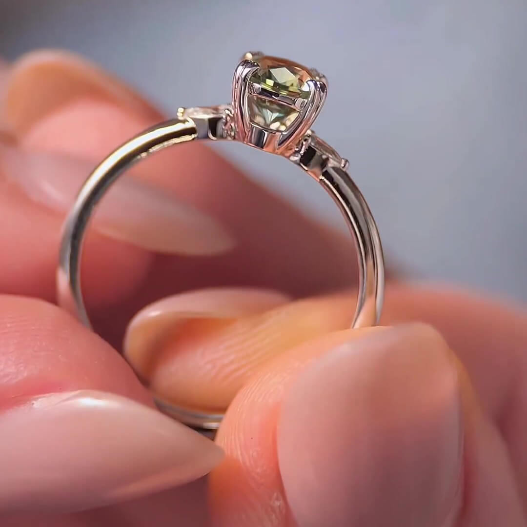 Oval Cut Peridot Green Sterling Silver 3-Stone Engagement Ring