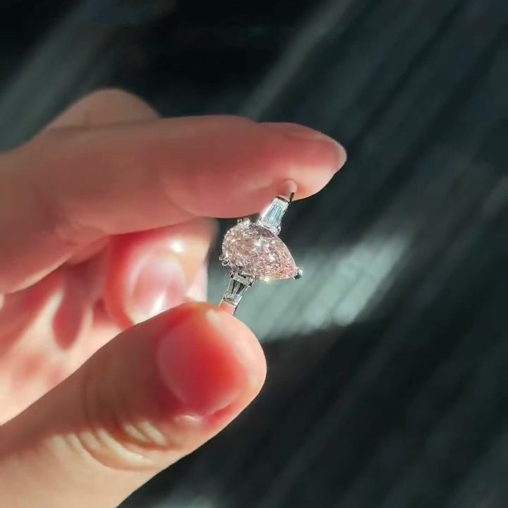 Pear Cut Fancy Pink Sterling Silver 3-Stone Engagement Ring