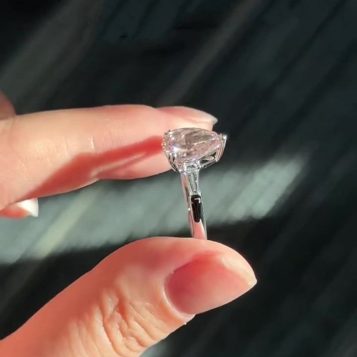 Pear Cut Fancy Pink Sterling Silver 3-Stone Engagement Ring