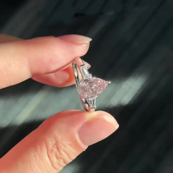 Pear Cut Fancy Pink Sterling Silver 3-Stone Engagement Ring