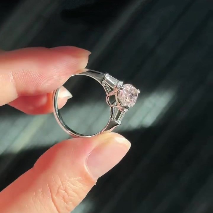 Pear Cut Fancy Pink Sterling Silver 3-Stone Engagement Ring