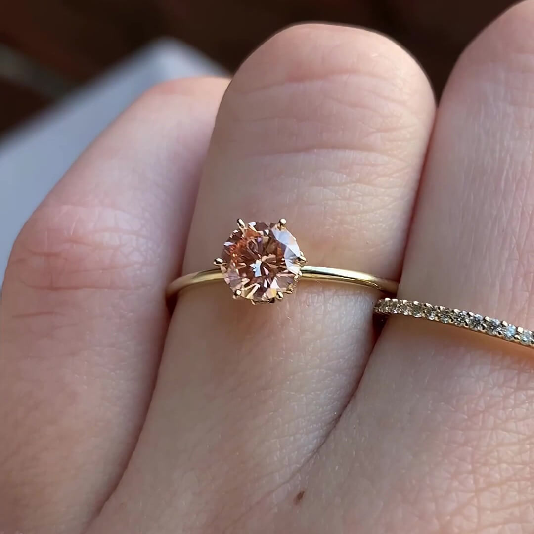 Round Cut Fancy Pink Yellow Gold Sterling Silver Classic Engagement Ring