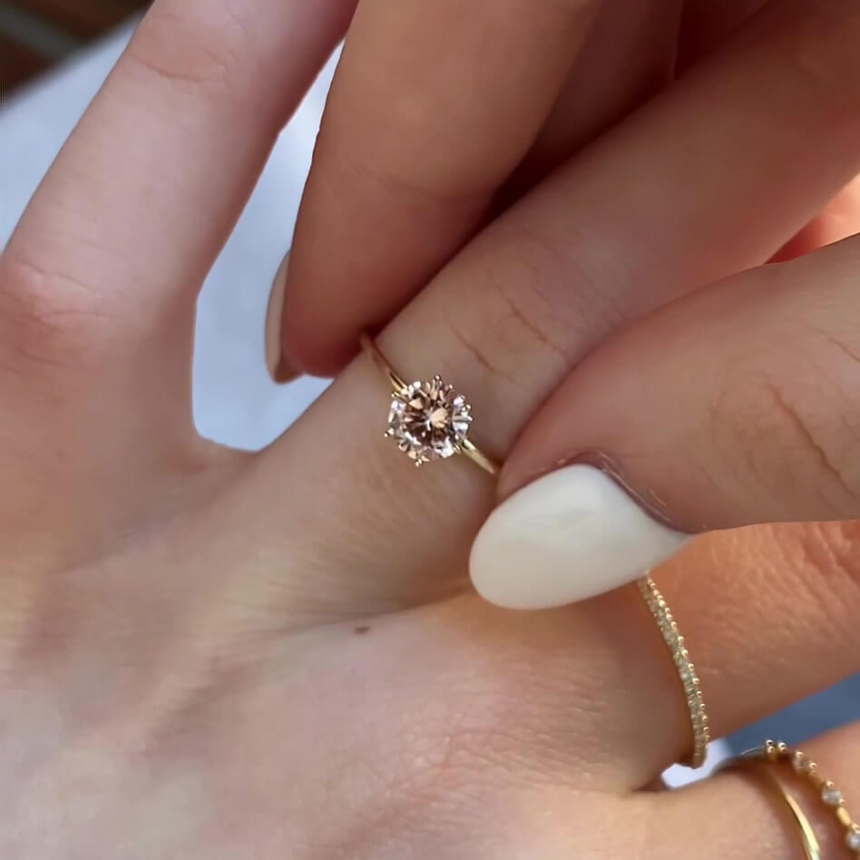 Round Cut Fancy Pink Yellow Gold Sterling Silver Classic Engagement Ring