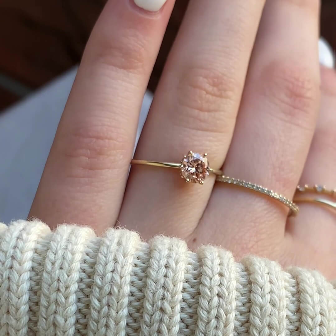 Round Cut Fancy Pink Yellow Gold Sterling Silver Classic Engagement Ring