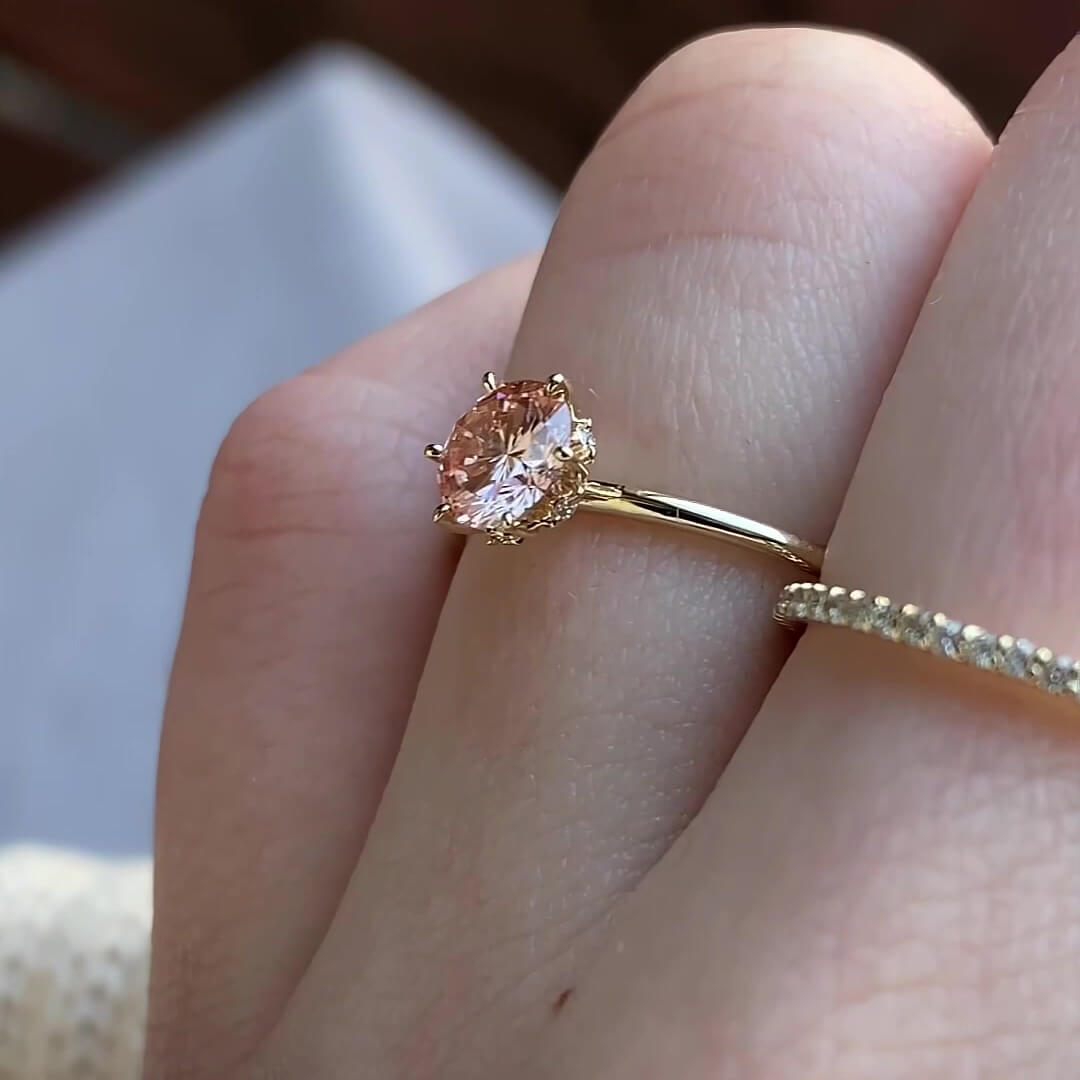 Round Cut Fancy Pink Yellow Gold Sterling Silver Classic Engagement Ring