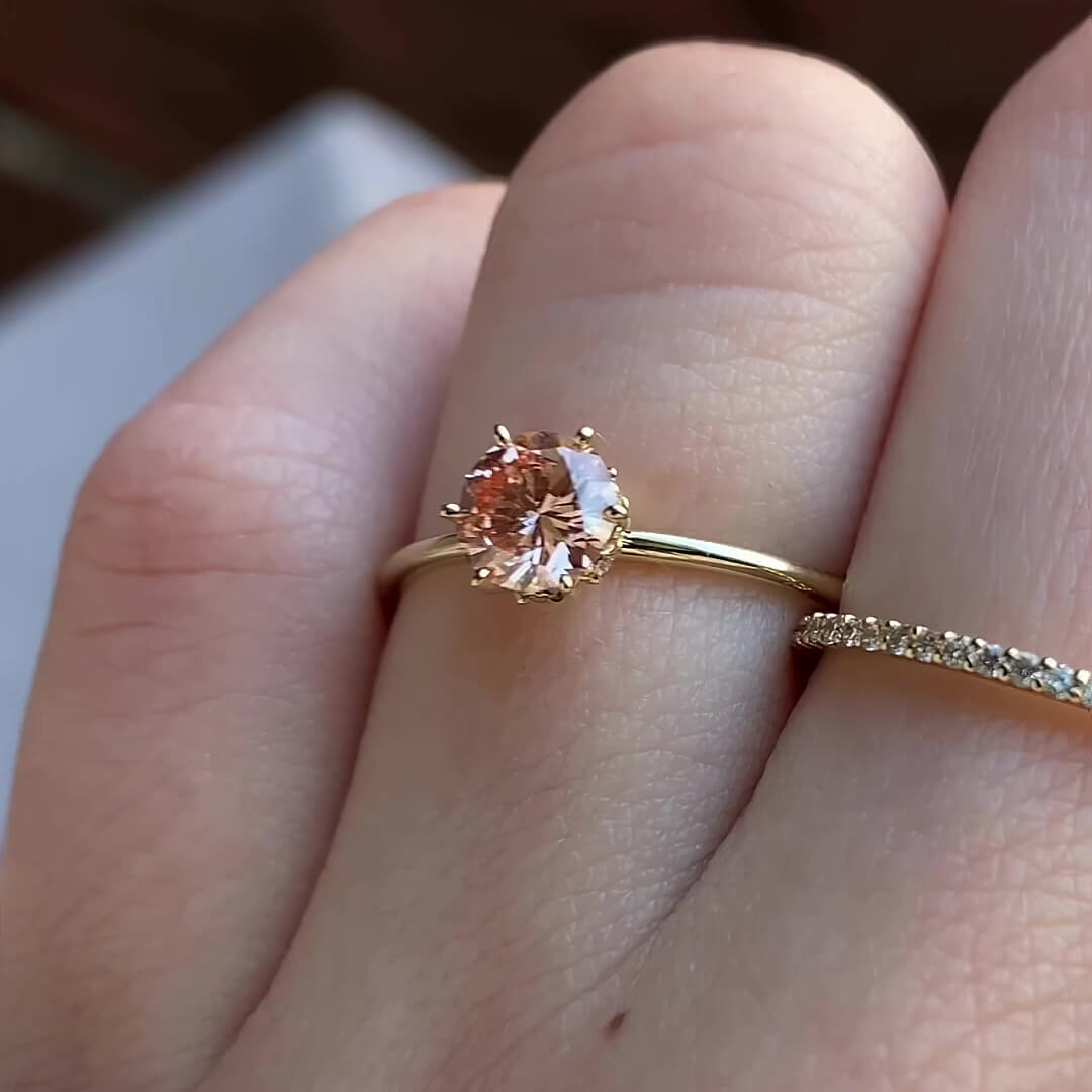 Round Cut Fancy Pink Yellow Gold Sterling Silver Classic Engagement Ring