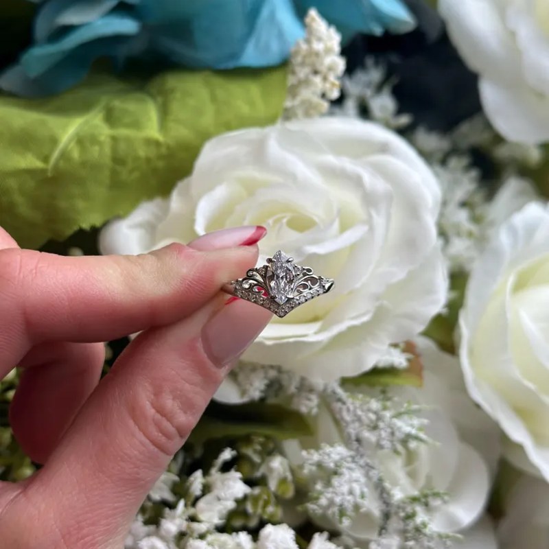 Art Deco Marquise Cut Diamond White Sterling Silver Engagement Ring
