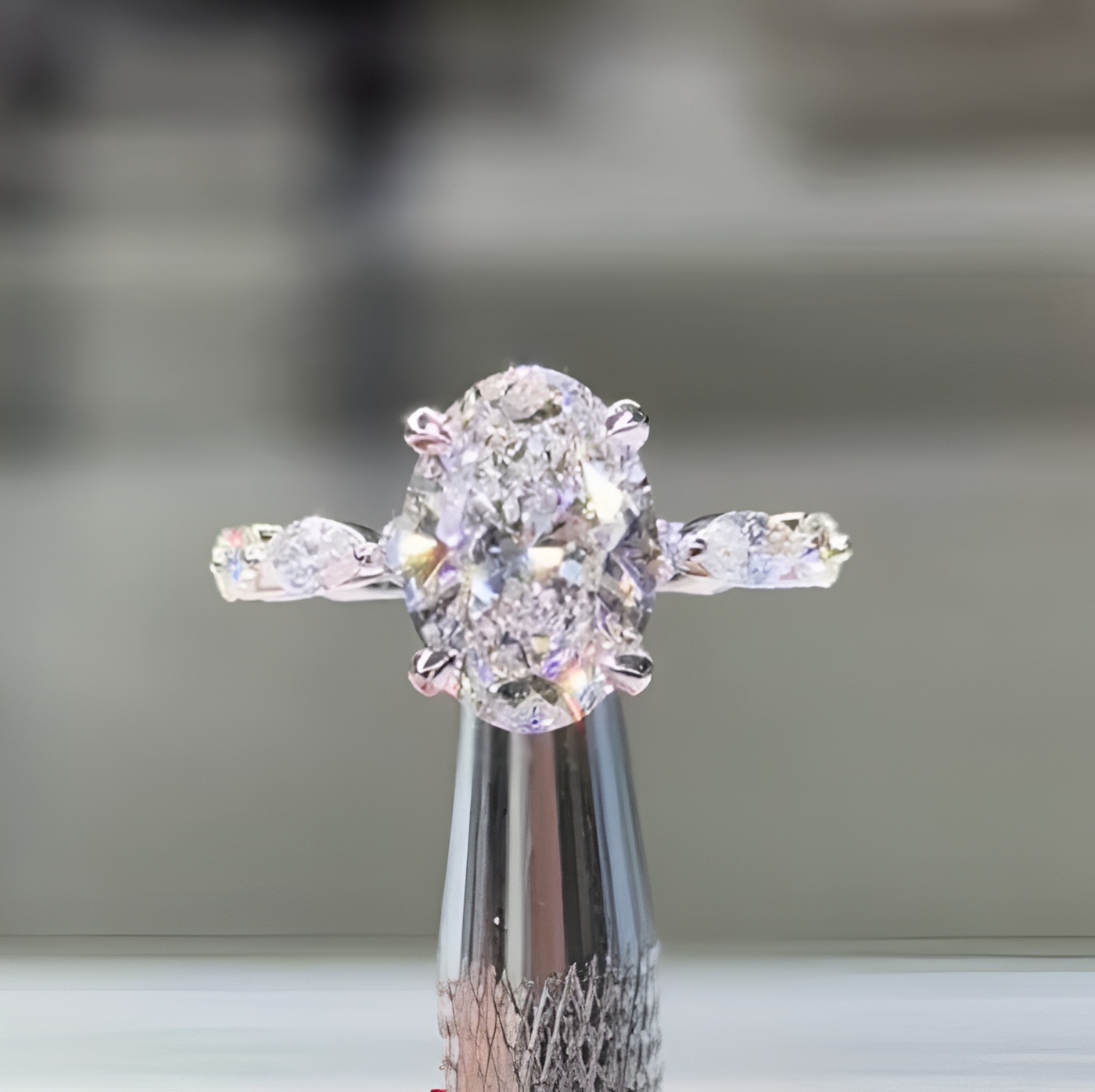 Oval Cut Diamond White Sterling Silver Hidden Halo Engagement Ring