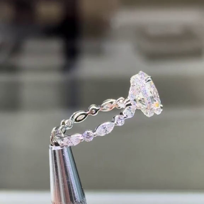 Oval Cut Diamond White Sterling Silver Hidden Halo Engagement Ring