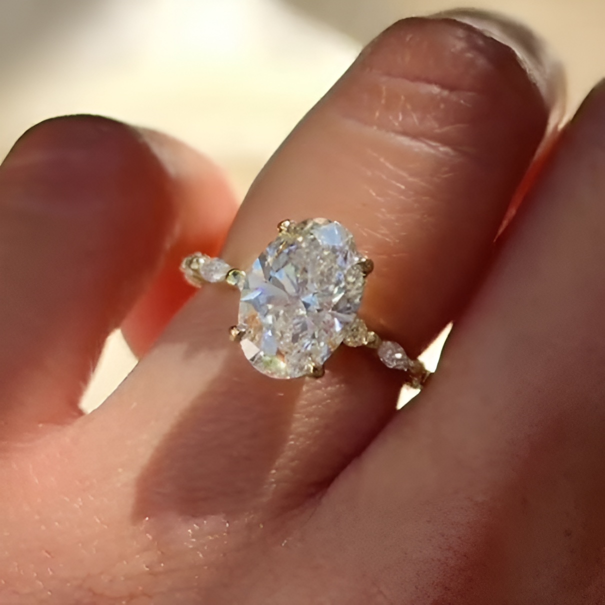 Oval Cut Diamond White Yellow Gold Sterling Silver Classic Engagement Ring