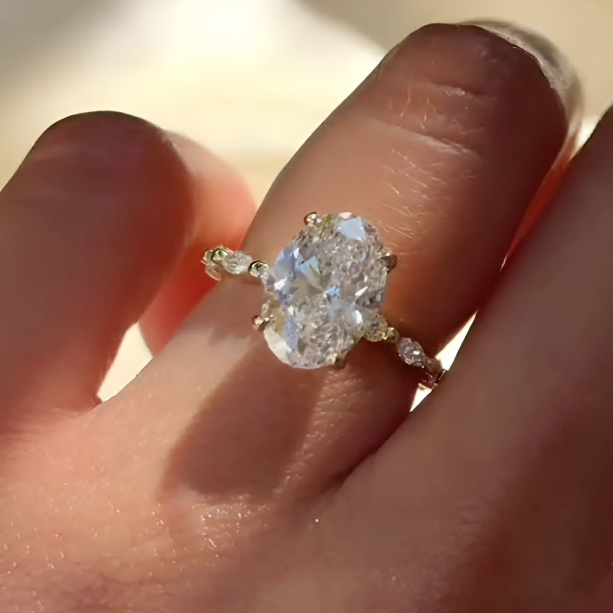 Oval Cut Diamond White Yellow Gold Sterling Silver Classic Engagement Ring