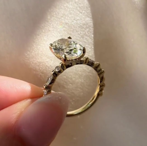 Oval Cut Diamond White Yellow Gold Sterling Silver Classic Engagement Ring