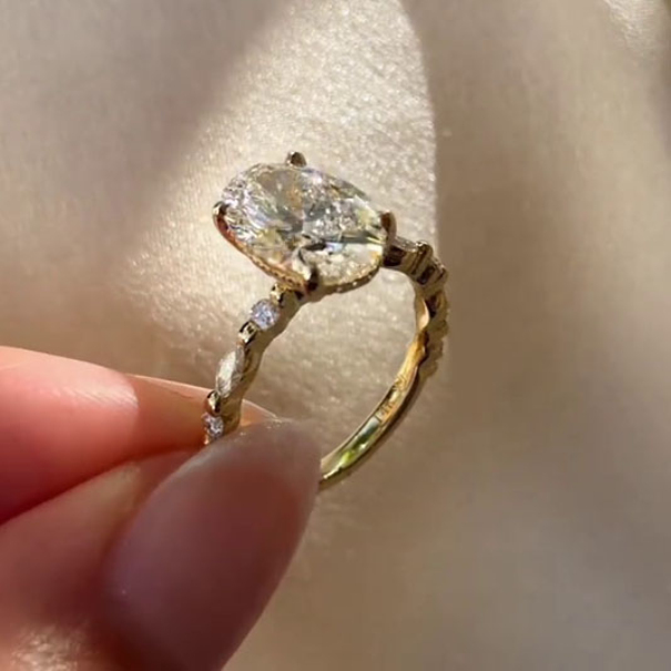 Oval Cut Diamond White Yellow Gold Sterling Silver Classic Engagement Ring