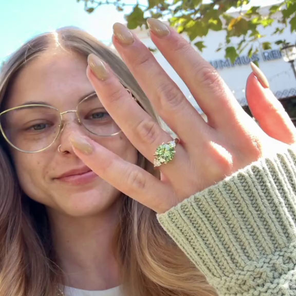 Round Cut Peridot Green Yellow Gold Sterling Silver 3-Stone Engagement Ring