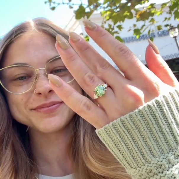 Round Cut Peridot Green Yellow Gold Sterling Silver 3-Stone Engagement Ring