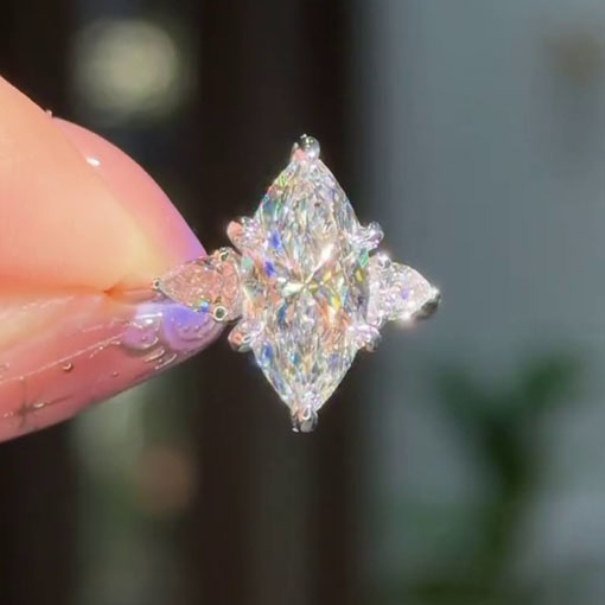 Marquise Cut Diamond White Sterling Silver 3-Stone Engagement Ring