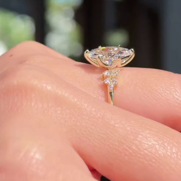 Marquise Cut Diamond White Yellow Gold Sterling Silver Art Deco Engagement Ring