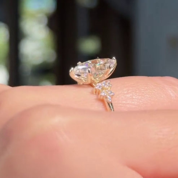 Marquise Cut Diamond White Yellow Gold Sterling Silver Art Deco Engagement Ring