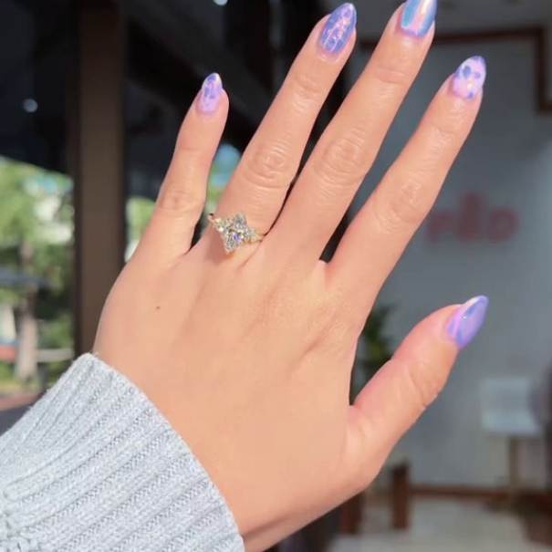 Marquise Cut Diamond White Yellow Gold Sterling Silver Art Deco Engagement Ring