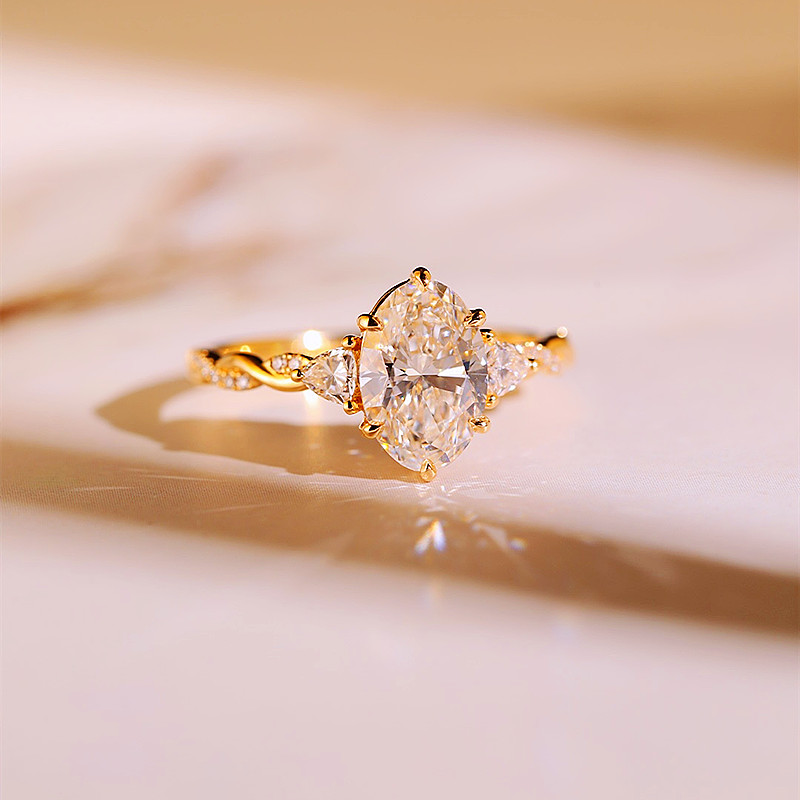 Oval Cut Diamond White Yellow Gold Sterling Silver Intertwined 3-Stone Engagement Ring