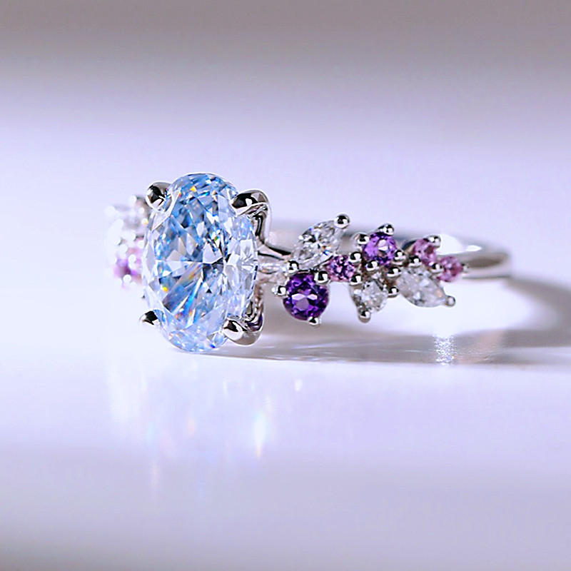 Oval Cut Aquamarine Blue Sterling Silver Art Deco Engagement Ring