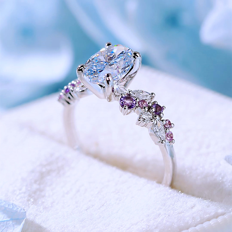 Oval Cut Aquamarine Blue Sterling Silver Art Deco Engagement Ring