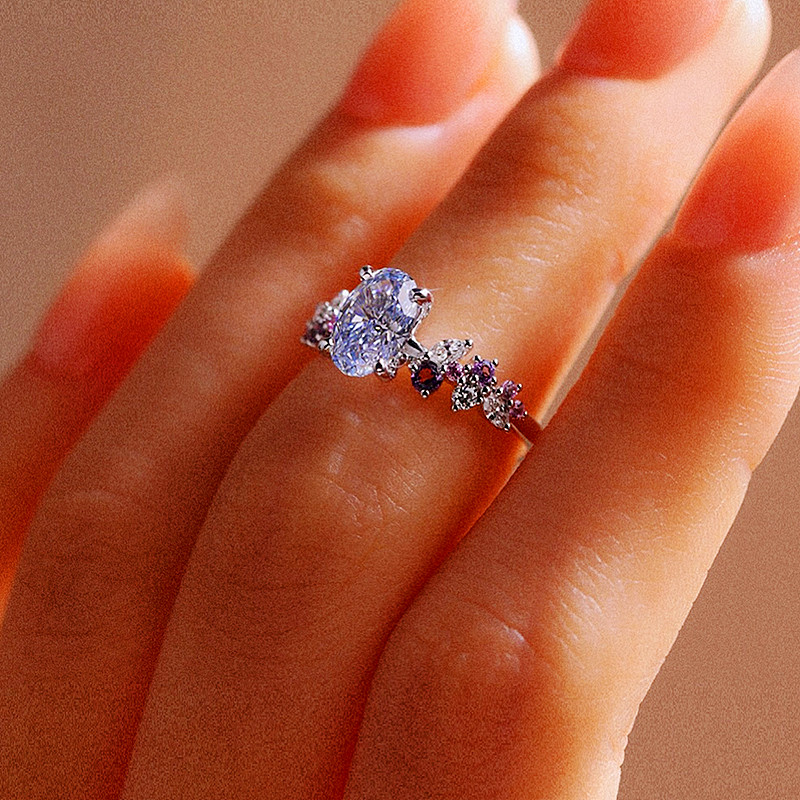 Oval Cut Aquamarine Blue Sterling Silver Art Deco Engagement Ring