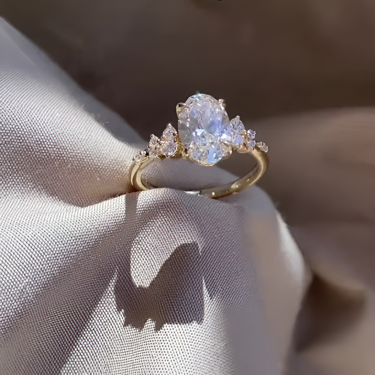 Oval Cut Diamond White Yellow Gold Sterling Silver Classic Engagement Ring