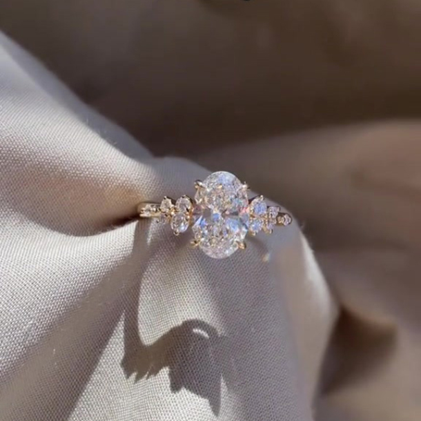 Oval Cut Diamond White Yellow Gold Sterling Silver Classic Engagement Ring