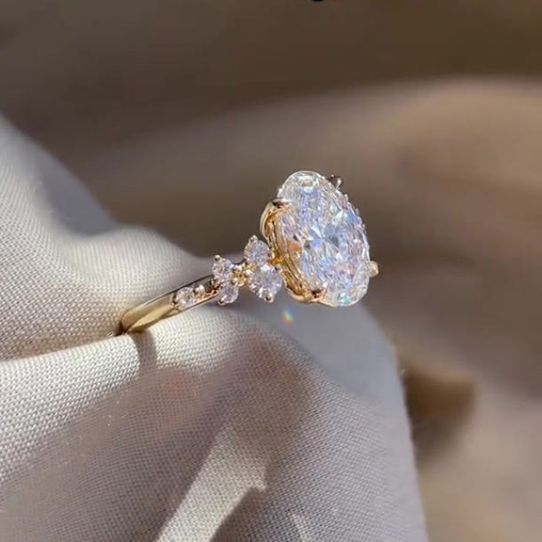 Oval Cut Diamond White Yellow Gold Sterling Silver Classic Engagement Ring