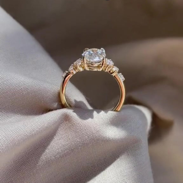 Oval Cut Diamond White Yellow Gold Sterling Silver Classic Engagement Ring