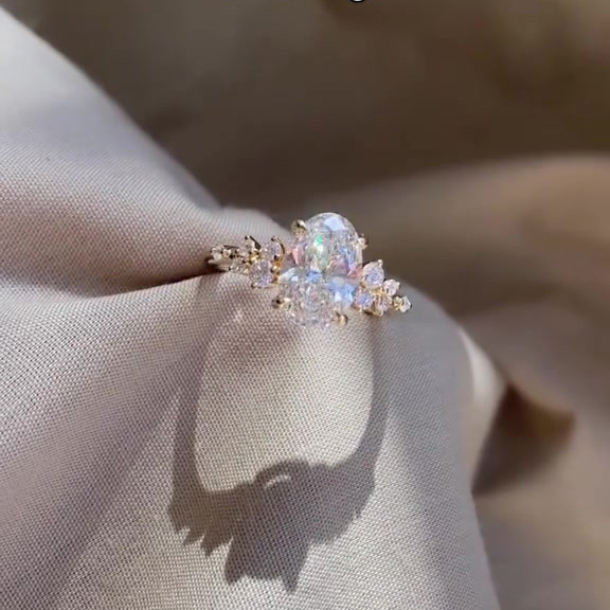 Oval Cut Diamond White Yellow Gold Sterling Silver Classic Engagement Ring