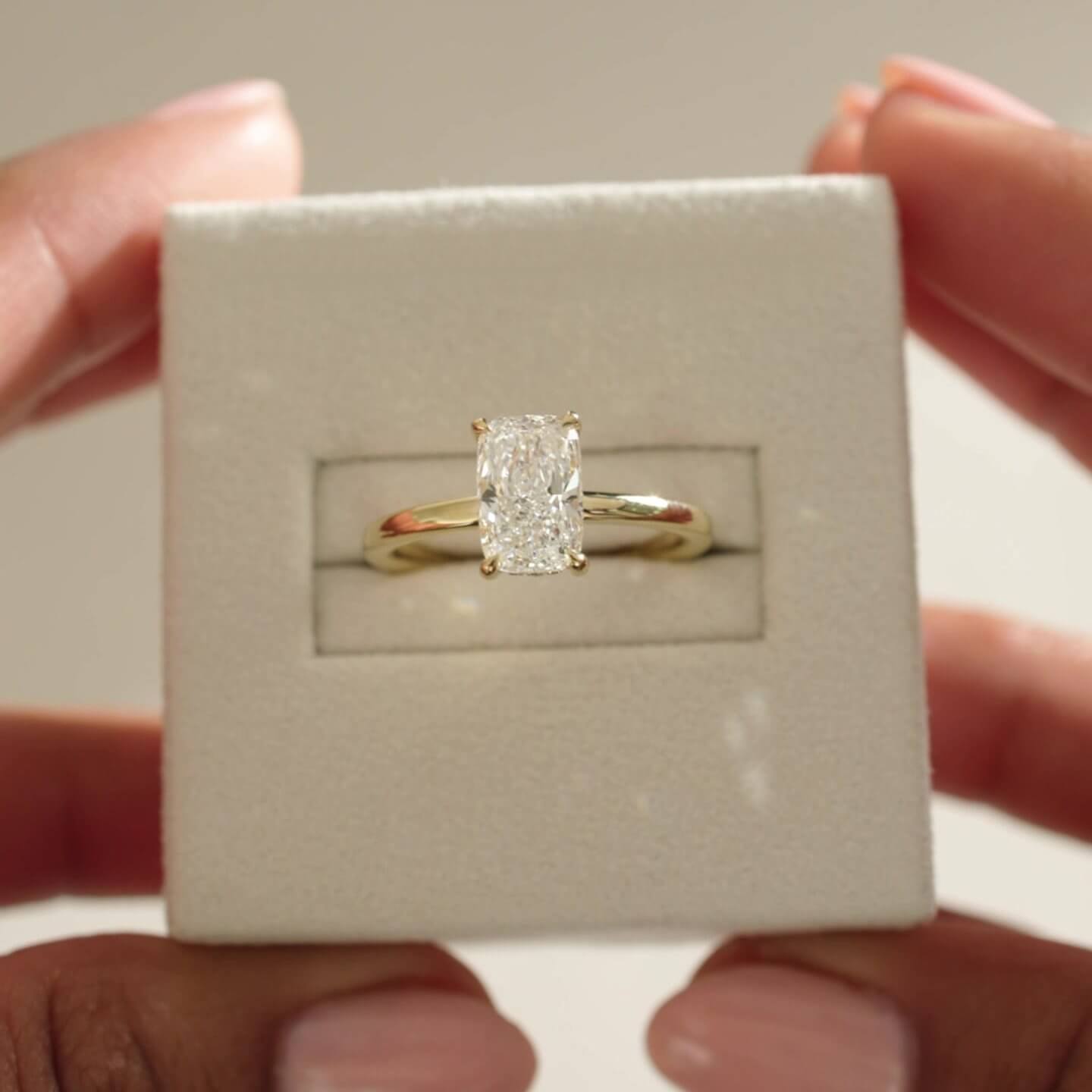 Radiant Cut Diamond White Sterling Silver Yellow Gold Hidden Halo Engagement Ring