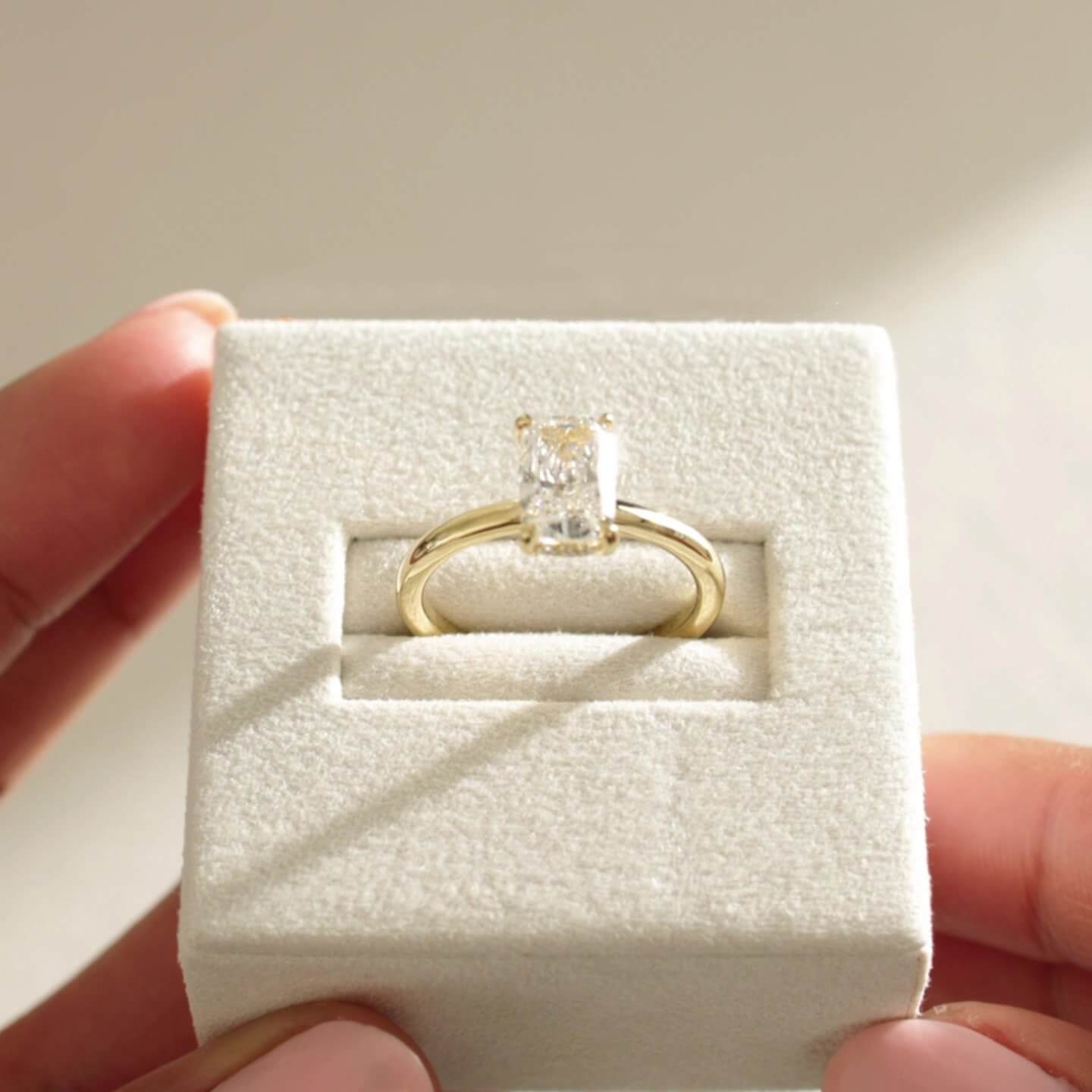 Radiant Cut Diamond White Sterling Silver Yellow Gold Hidden Halo Engagement Ring