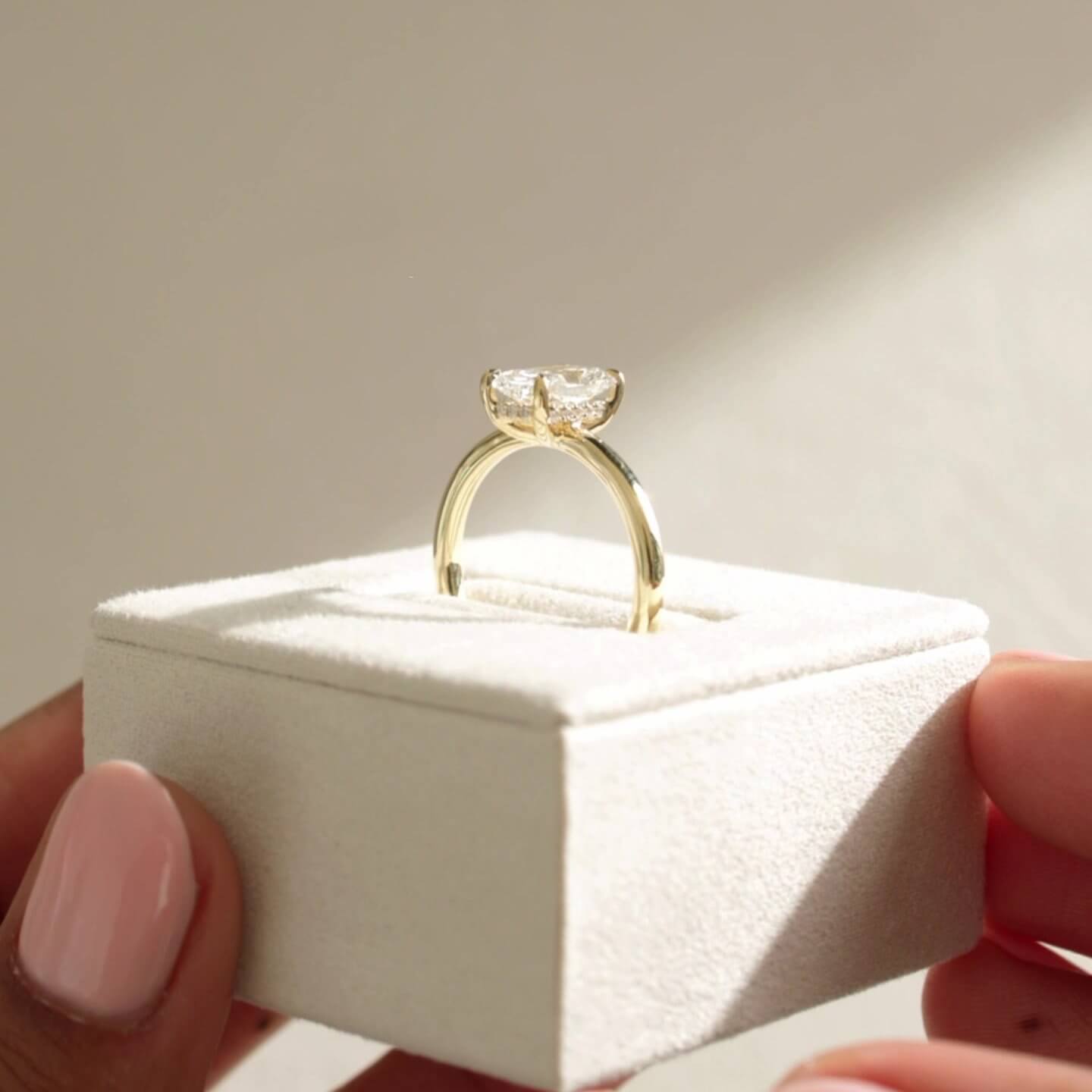 Radiant Cut Diamond White Sterling Silver Yellow Gold Hidden Halo Engagement Ring