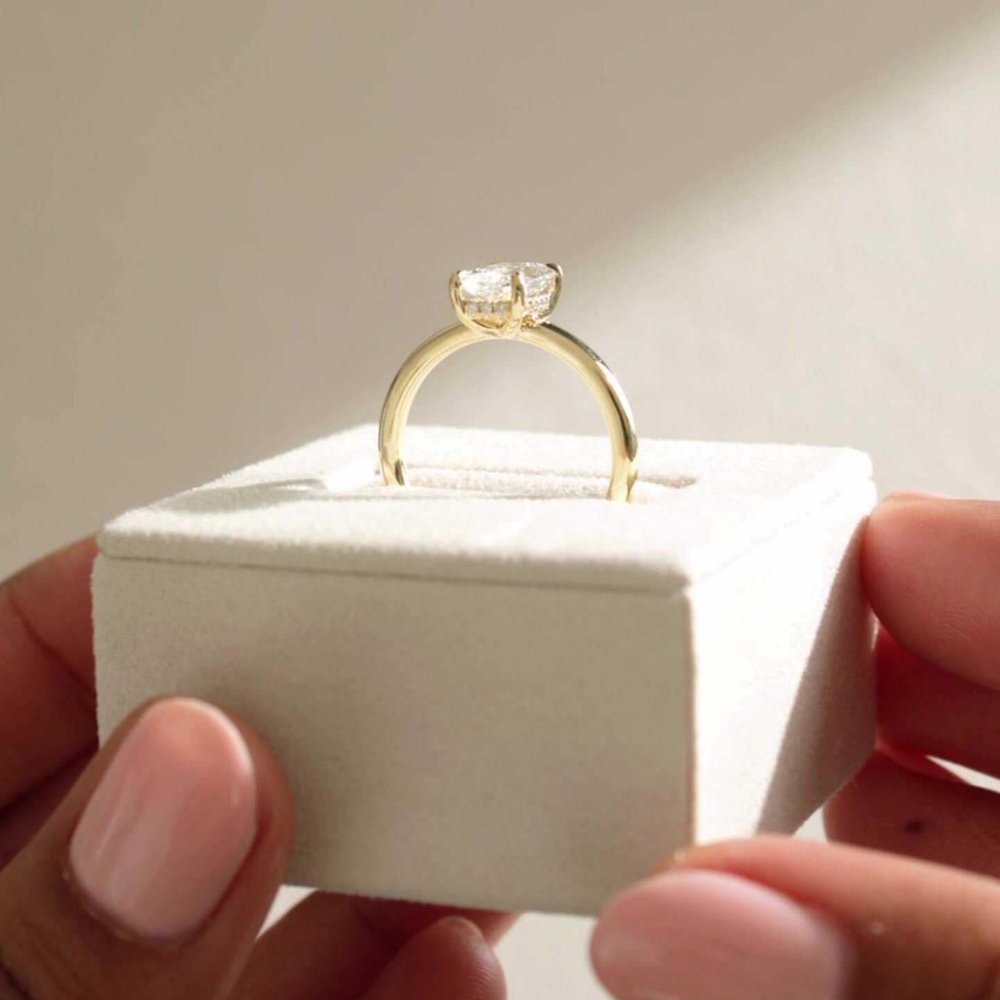 Radiant Cut Diamond White Sterling Silver Yellow Gold Hidden Halo Engagement Ring