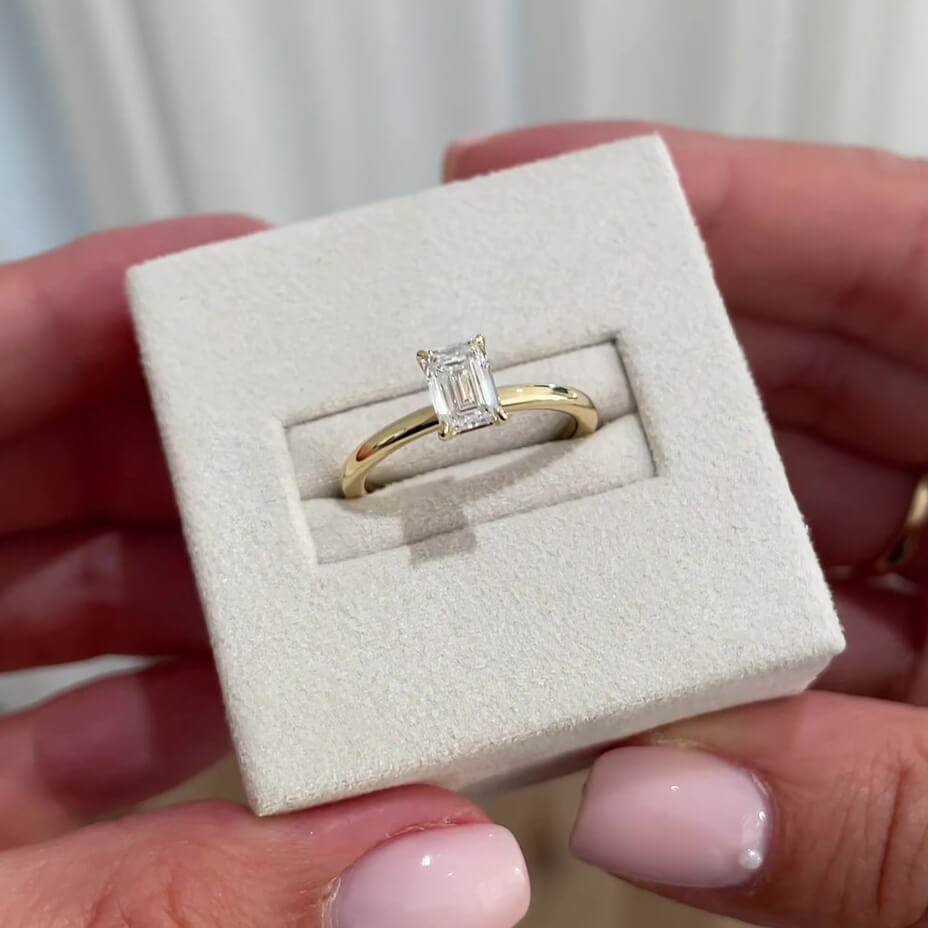 Emerald Cut Diamond White Sterling Silver Yellow Gold Solitaire Engagement Ring