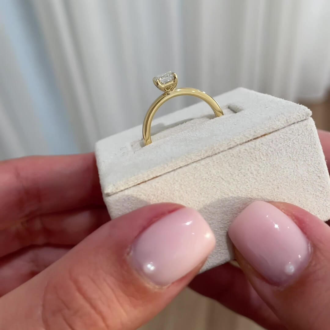 Emerald Cut Diamond White Sterling Silver Yellow Gold Solitaire Engagement Ring