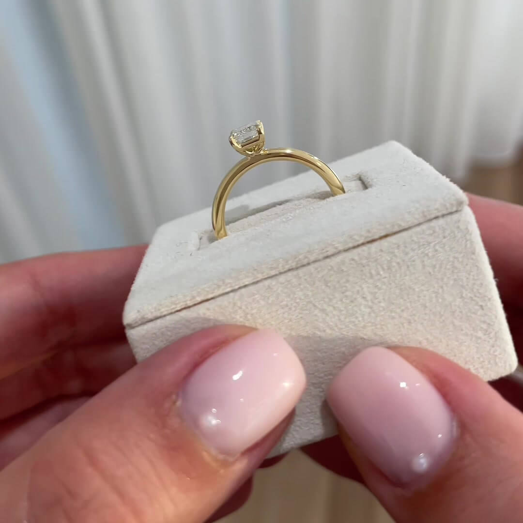 Emerald Cut Diamond White Sterling Silver Yellow Gold Solitaire Engagement Ring