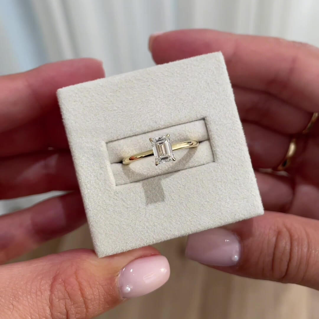 Emerald Cut Diamond White Sterling Silver Yellow Gold Solitaire Engagement Ring