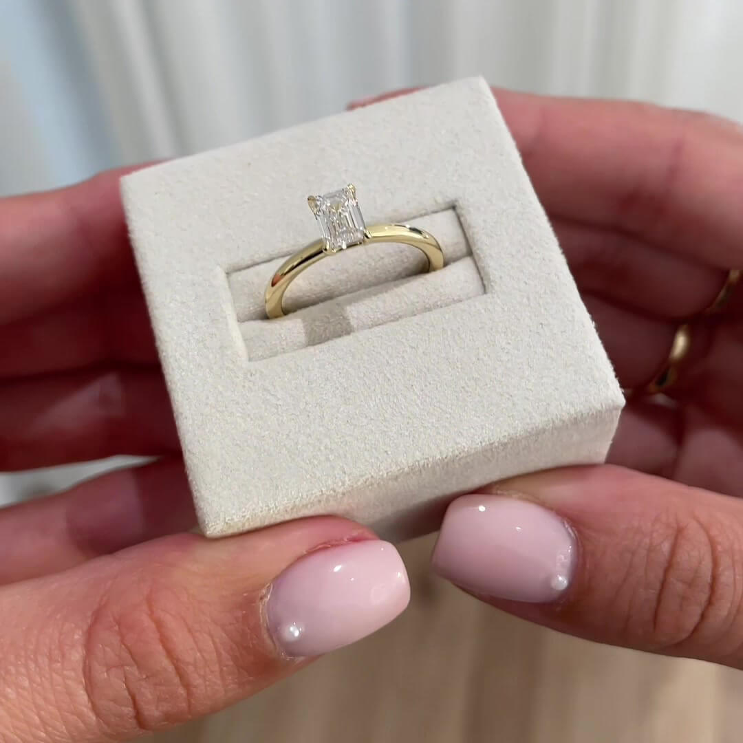 Emerald Cut Diamond White Sterling Silver Yellow Gold Solitaire Engagement Ring