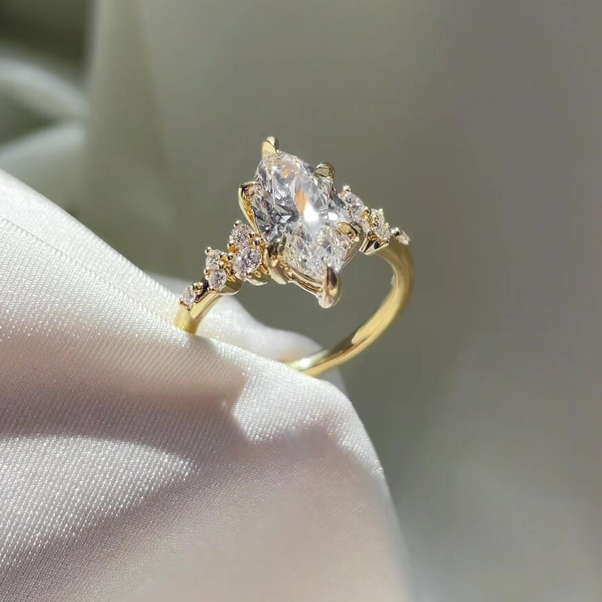 Marquise Cut Diamond White Sterling Silver Yellow Gold Engagement Ring