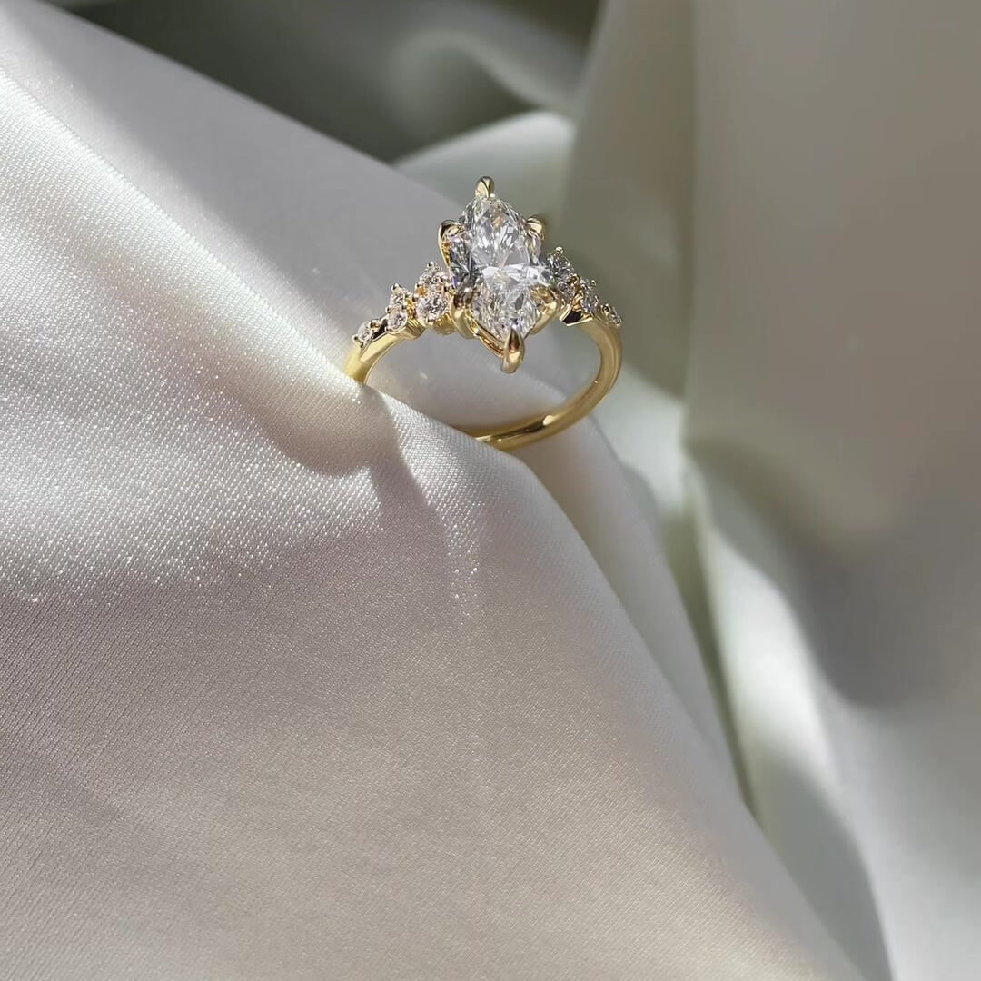 Marquise Cut Diamond White Sterling Silver Yellow Gold Engagement Ring