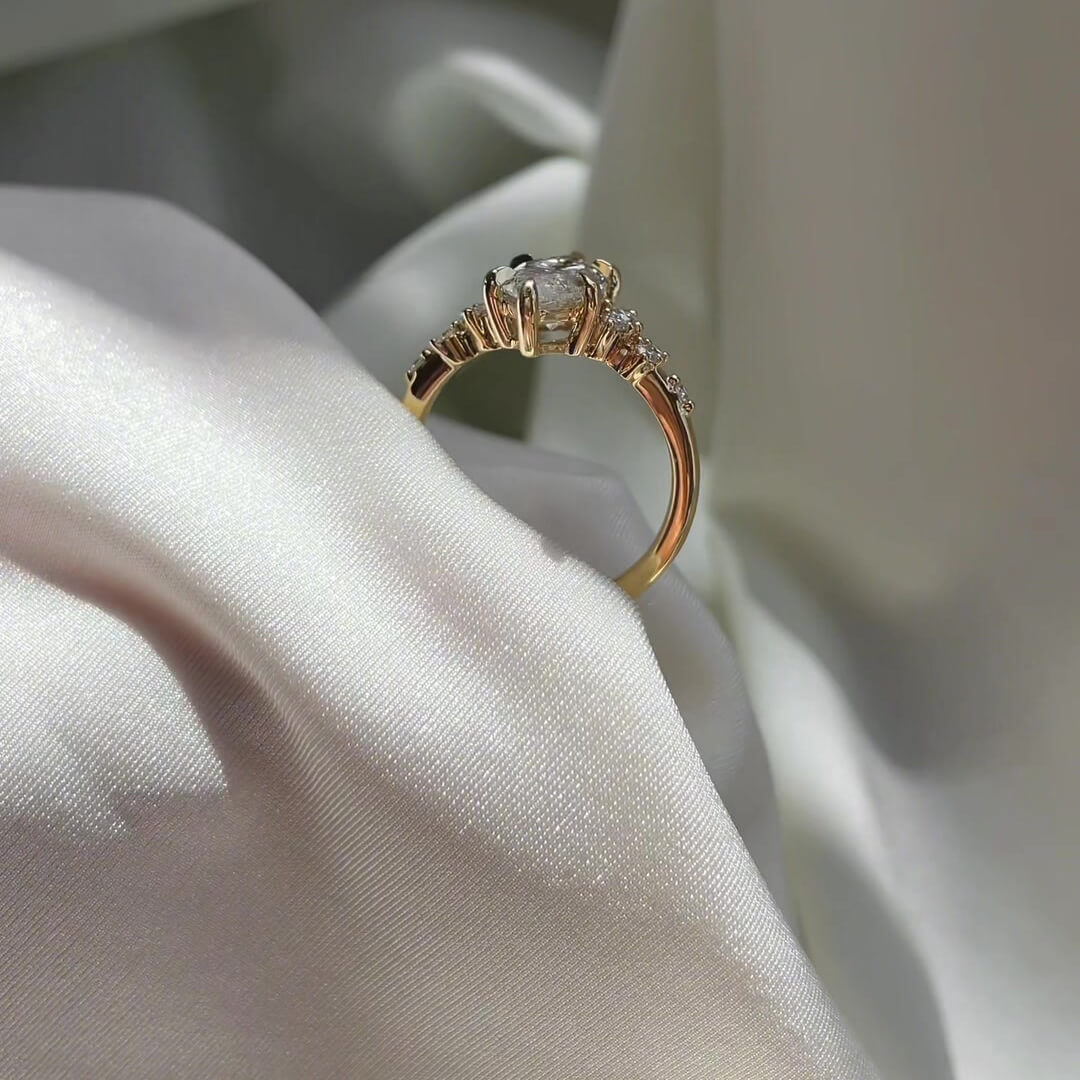 Marquise Cut Diamond White Sterling Silver Yellow Gold Engagement Ring
