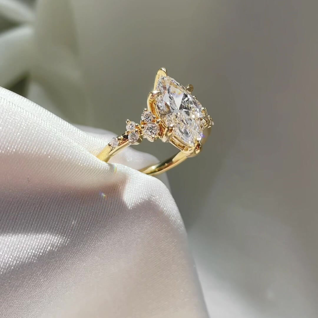 Marquise Cut Diamond White Sterling Silver Yellow Gold Engagement Ring
