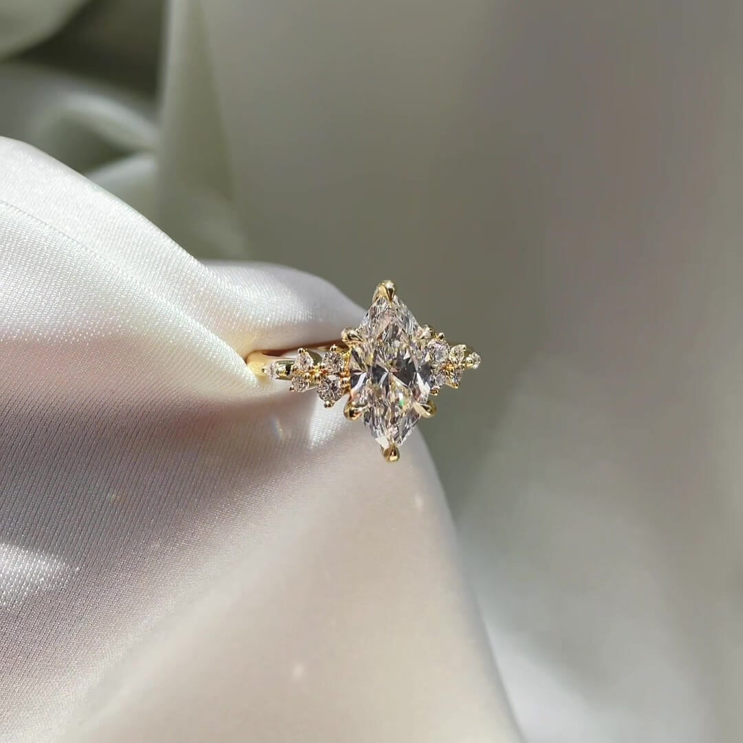 Marquise Cut Diamond White Sterling Silver Yellow Gold Engagement Ring