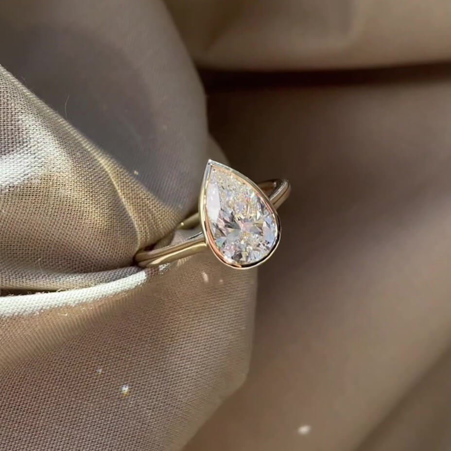 Pear Cut Diamond White Sterling Silver Yellow Gold Solitaire Engagement Ring